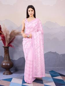 Dernier concepteur Soft Net Broderie Séquence Travail Saree Par FabZone - Product Image 3