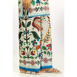 Ensemble coordonné bohème en coton blanc cassé imprimé avec tissu slub, hauts à manches trois-quarts, tailles XS à 3XL, pour tenues printemps/été, 3 pièces - Product Image 5