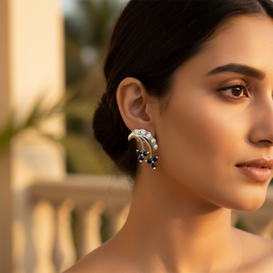 Boucles d'oreilles à clous tendance pour femmes, motif floral, argent, saphir, diamant, plaqué or, or rose, forme géométrique, pour fiançailles - Product Image 1