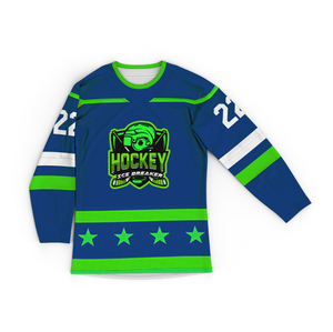 Maillot de hockey sur glace personnalisé, uniforme d'équipe professionnelle, Cheervar 22, chaussettes assorties sublimées, motif rayé bleu et vert, étoile, sport - Product Image 2