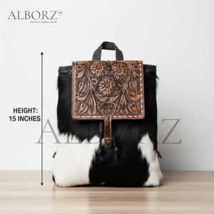 Nouveau sac à dos élégant en cuir véritable fait main à imprimé animal, en cuir de fourrure de cheval, style bohème, pour le collège, 100% cuir véritable, portable - Product Image 3