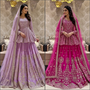 Conjunto de Lehenga Choli de Georgette Bellamente Elaborado, Bordado Enriquecido, Elegante Dupatta de Red, Estilo Bollywood para Fiestas - Product Image 1