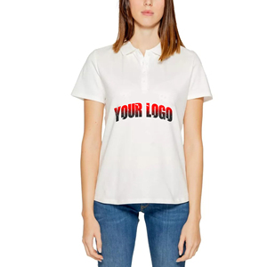 Polo de gran tamaño en blanco de 100% algodón cómodo de alta calidad para mujer, Polo liso de manga corta con logotipo impreso personalizado para mujer - Product Image 4