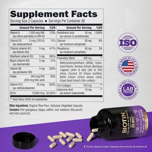 Suplementos de hierbas Cápsulas de biotina vegana 1000 Mcg con Ashwagandha Soporte de cúrcuma Cabello Uñas Piel Cápsulas de biotina - Product Image 4