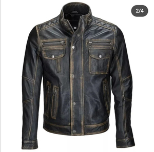 Blouson de motard en cuir de vachette imperméable et écoresponsable, coupe-vent avec fermeture éclair métallique, idéal pour l'automne et l'hiver, personnalisable - Product Image 4