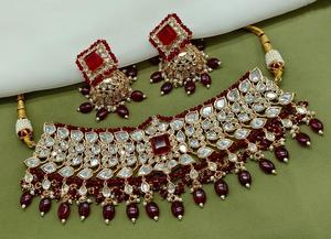 Conjunto de collar y pendientes de novia de latón Kundan, joyería de boda fina para mujer con diamantes americanos para fiestas, compromisos, aniversarios - Product Image 5