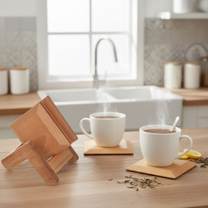 Posavasos Cuadrado de Madera de Haya de 10x10cm - Protector de Mesa y Base para Bebidas de Madera Natural - Product Image 6