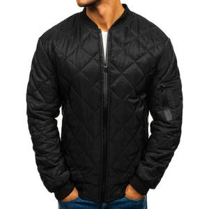 Blouson Bomber Homme Noir Long Matelassé Patchwork Col Carré Boutons Cachés Imperméable Décontracté Automne Doublure Polyester - Product Image 4