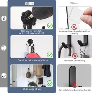 <b>Wall</b> Coat <b>Hooks</b> Heavy Duty Black Metal <b>Hooks</b> <b>Wall</b> Mounted With Screws Double Robe Coats <b>Hook</b> for Hanging Coat Towel <b>Key</b> & Bags - Product Image 3