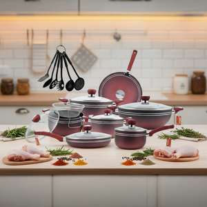 Modern 20-Piece Non-Stick Cookware <b>Set</b> Lightweight Metal Kitchenware with Composite Bottom for Home Cooking Includes <b>Pots</b> - Product Image 1
