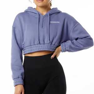 เสื้อฮู้ดผู้หญิงไซส์ใหญ่พิเศษชุดออกกำลังกาย2ชิ้นเสื้อครอปไซส์พิเศษโลโก้ตามสั่ง2024 - Product Image 6