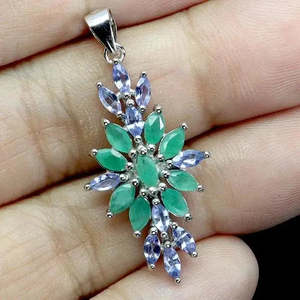 AAA+ Quality 925 Sterling Silver <b>Pendant</b> Marquise <b>Emerald</b> Tanzanite Natural Gemstone Jewelry Cus-Jew105 - Product Image 2