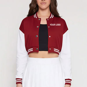 Chaqueta Varsity Personalizada de Talla Grande con Parches, Chaqueta de Invierno para Exteriores, Top Corto Rojo, Manga Blanca de Béisbol, Chaqueta Gruesa para Mujer - Product Image 4