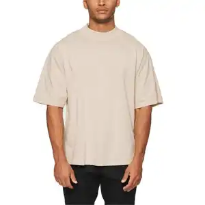 Kaus ukuran besar kaus berat kustom kaus pria sharts 100% katun polos mock neck ukuran besar untuk pria