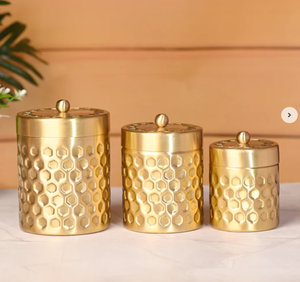 Lot de 3 récipients de qualité supérieure en laiton, bocaux de stockage martelés au diamant avec couvercles - Product Image 5