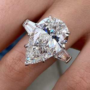 Romántico anillo de compromiso de oro sólido de 18 quilates 3.51ct DEF VS1 corte de pera enorme diamante cultivado en laboratorio regalo de cóctel de boda para tu amante - Product Image 1