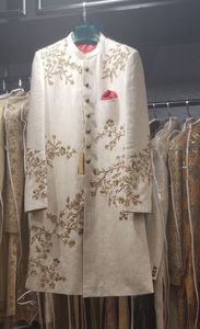 STYLISH HEAVY ZARI EMBROIDERY on SHERWANI,<b>PANT</b> WITH MATCHING SHOE WITH EMBELLISHED CRYSTAL GLASS BEADS,STONE,DABKA WORK @ 2024 - Product Image 2