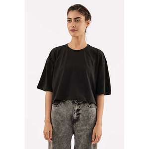 Top corto relajado negro para mujer Conjuntos cómodos para mujer Accesorio - Product Image 4