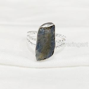Anillo de Plata de Ley 925 con Piedra Natural en Bruto, Labradorita, Ajustable, para Mujer, Ideal para Fiestas y Navidad - Product Image 4