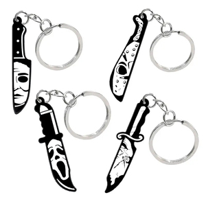 Vente en gros de porte-clés en caoutchouc PVC personnalisé Halloween Horreur Logo personnalisé doux 3D Anime couteau forme porte-clés - Product Image 1