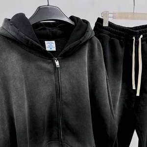 Heavyweight Custom Oversized Zip Fleece 100% algodón Eco-Friendly Blank Plain Streetwear Vintage Acid Wash Pullover Distressed - Product Image 4