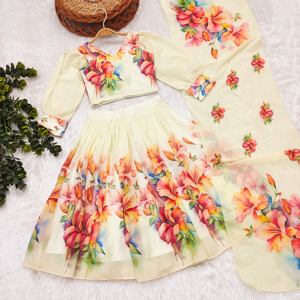 Shoryam Fashion Lehenga Choli de luxe entièrement cousu à imprimé floral aquarelle pour enfants, demoiselles d'honneur, tenue de fête et de cérémonie, style ethnique - Product Image 2
