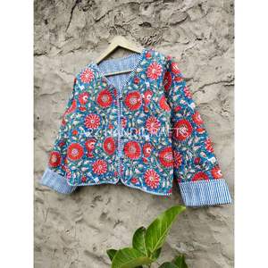Main Bloc Fleur Imprimer Partie Porter Coton Veste Femme Vêtements Court Kantha Veste Coton Matelassé Manteau Boho Hippie - Product Image 3