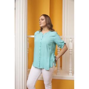 Chemise turquoise grande taille avec détail sur les manches (Viscose Voice) - Product Image 3