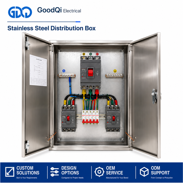 GoodQi Wall-Mounted Stainless Steel Weatherproof Distribution Box IP40 125A 230-690V Industrial & Commercial Use