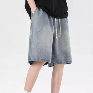 Shorts en jean unisexe tendance 2026, personnalisés, délavés à l'acide, six poches, taille mi-haute, fermeture boutonnée, avec strass, en coton, vente en gros - Product Image 2