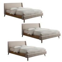 Lit en teck massif de taille Queen, design moderne, avec tissu capitonné classique pour la décoration de chambre à coucher