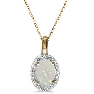 Halo Oval <b>Opal</b> & Diamond Pendant <b>Necklace</b> 14k Yellow <b>Gold</b> 0.55ctw - Product Image 1