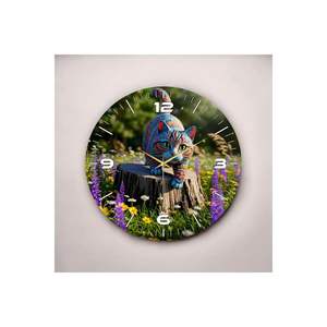 Reloj de pared de mesa silencioso de madera con estampado de gato gatito colorido 50cm regalo estampado reloj llamativo - Product Image 3