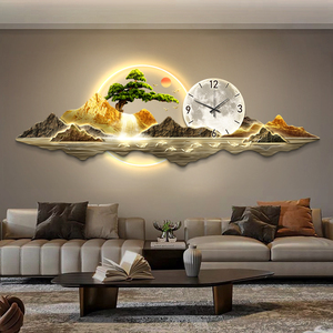 Reloj de pared, decoración de sala de estar, <span class=keywords><strong>pintura</strong></span>, nuevo fondo de sofá chino, <span class=keywords><strong>pintura</strong></span> colgante de pared, luz de <span class=keywords><strong>paisaje</strong></span> de lujo, <span class=keywords><strong>pintura</strong></span> LED - Product Image 1