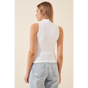 Blusa da donna a collo alto bianco e nero senza maniche confezione da 2 in maglia - Product Image 6