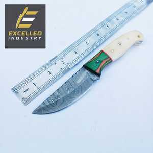 Couteau de chasse en acier damas fait à la main avec manche en os et bois lame fixe de taille personnalisée pour couteau Skinner de Camping - Product Image 3