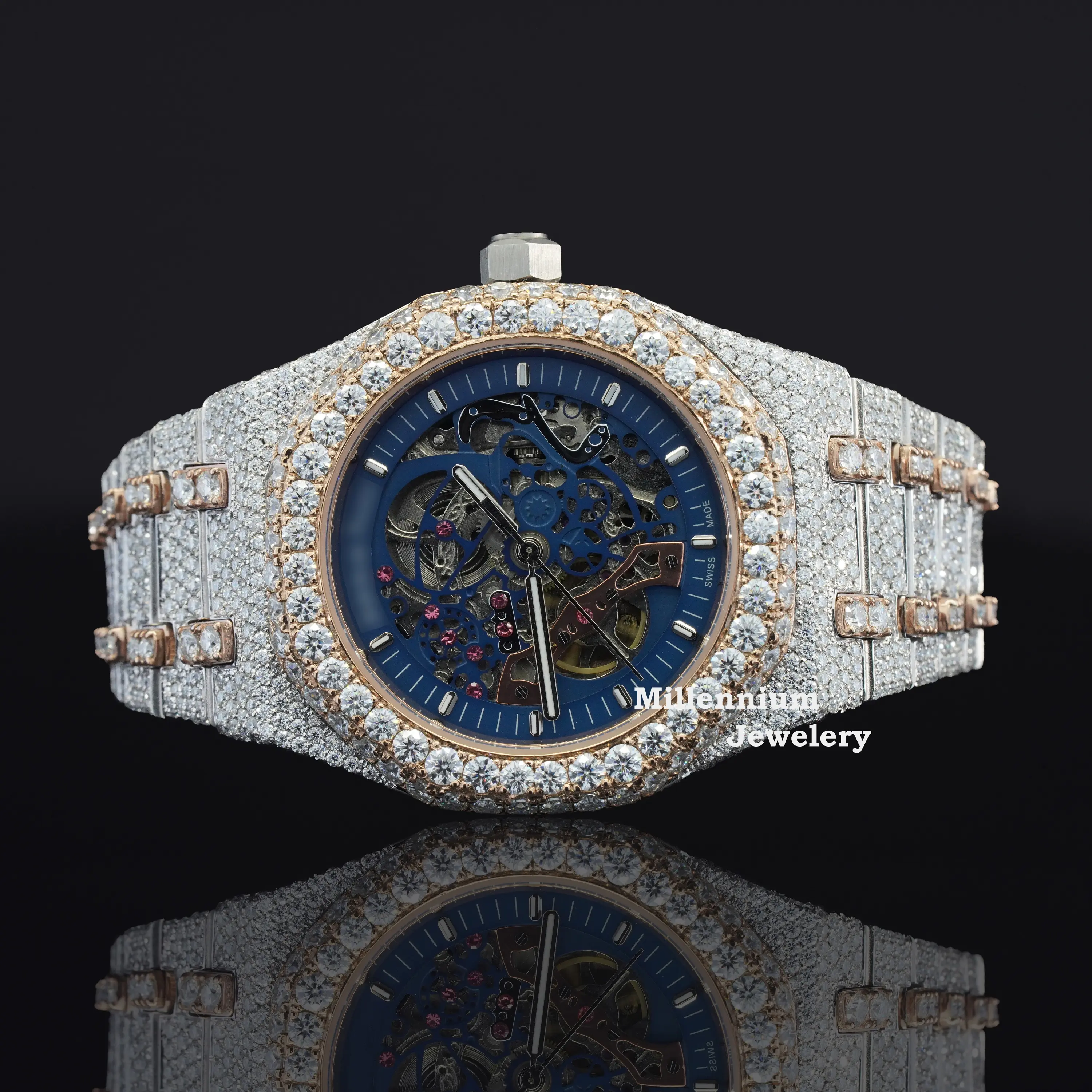 Orologio da polso Hip Hop per Unisex orologio con diamanti in acciaio inossidabile ghiacciato
