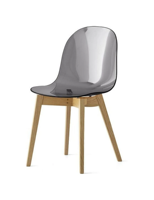 Chaise de salle à manger italienne moderne en bois de hêtre/frêne massif, structure à 4 pieds, coque ergonomique en polycarbonate, acrylique, pour la maison, le bureau, l'appartement