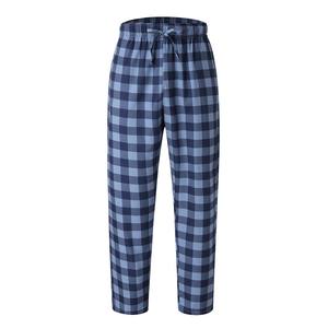 Logo personnalisé Vente en gros Pantalon de pyjama à carreaux bleu pour hommes Pantalon de détente en toile de flanelle décontracté avec cordon de serrage Bas de nuit - Product Image 4