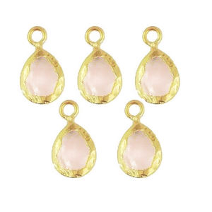 Pendentif pierre précieuse tranche de quartz rose plaqué or pour boucle d'oreille et collier - Product Image 1