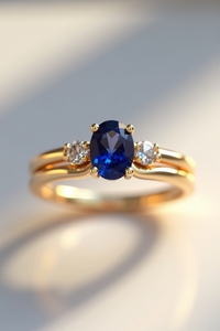 Oro Sólido Elegante 10K 14K 18K Joyería Fina Anillo Solitario Personalizado Zafiro Azul Diamante Acentos Bodas Fiestas Aniversarios - Product Image 4
