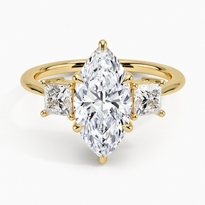 แหวนเพชรเม็ดเดี่ยวทรงมาร์คีส์ เพชรเลี้ยงในห้องปฏิบัติการ ทองคำขาว 14K ประดับเพชรทรงปรินเซสด้านข้าง แหวนหมั้นสำหรับผู้หญิง เครื่องประดับชั้นดี - Product Image 1