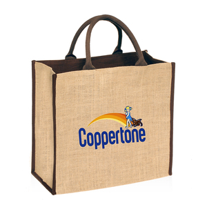 Logo personnalisé écologique Jute lin fourre-tout sac de shopping lavable sac de plage vierge avec fenêtre de jute pour les promotions - Product Image 1