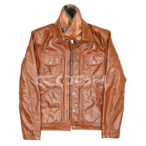 Chaqueta Trucker de Cuero Marrón Retro de Alta Calidad, Estilo Casual, Corte Ajustado, Prenda Exterior de Piel Vacuna, Estilo Vintage con Cierre de Botones - Product Image 3