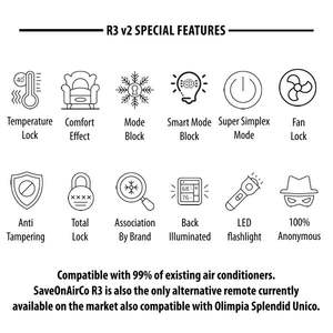 SaveOnAirCo R3 Infrared <b>Smart</b> Remote Control-Universal AC Remote Temperature <b>Lock</b> Dual <b>Lock</b> Security for Hotels Rental - Product Image 2