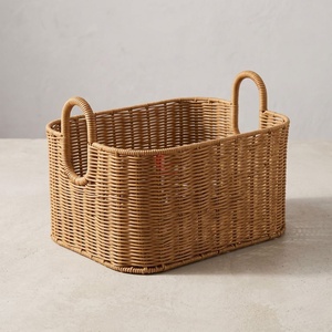 Panier de rangement rectangulaire moderne en rotin synthétique tressé à la main Viettimecraft, écologique, avec poignée, pour salon - Product Image 1