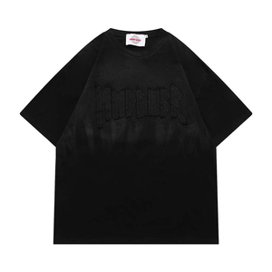 Épaule tombante personnalisée Vintage graphique vieilli coupe et coudre des patchs de broderie 100% coton imprimé coupe ample T-Shirt pour hommes - Product Image 5