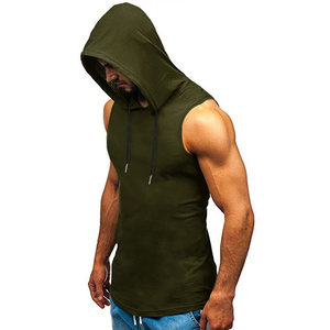 Sudadera con capucha sin mangas ajustada para hombre algodón poliéster gimnasio entrenamiento correr camiseta sin mangas culturismo pulóver sin mangas con capucha - Product Image 2