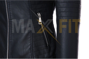 Chaqueta de motociclista MAXFIT Enterprises negra de otoño para mujer, chaqueta de motociclista de manga larga con cuello mandarín, talla XL, cuero PU con acabado de lona - Product Image 6