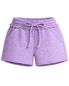 กางเกงขาสั้นผ้าฟลีซเชอร์ปาลาเวนเดอร์สำหรับผู้หญิง สวมใส่สบาย นุ่มฟู เหมาะสำหรับใส่พักผ่อน เอวยางยืดพร้อมเชือกผูก สไตล์ลำลอง ใส่สบายในฤดูหนาว - Product Image 1